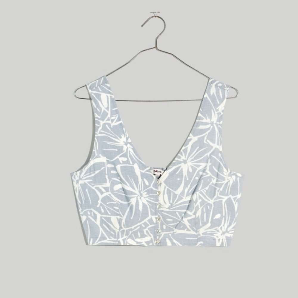 NWT Madewell‎ Linen-Blend Gwen Crop Vest Top in Abstract Flora Women's Size 14